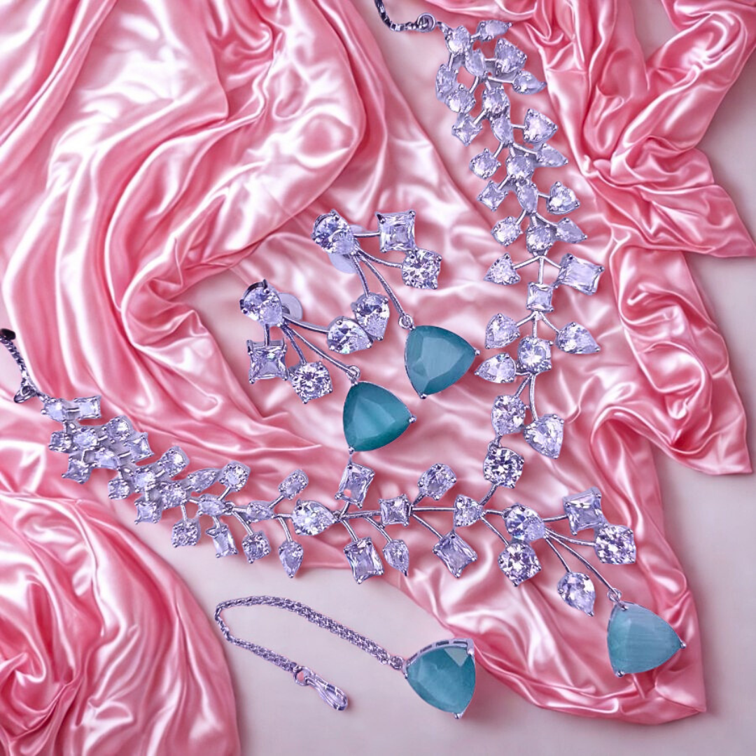 ElegantFloralAmericanDiamondNecklaceSet-MINT-ADNeck8942