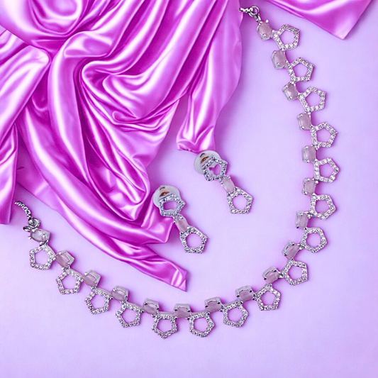 ElegantHexaSparkAmericanDiamondNecklaceSet-PINK-ADNeck8954