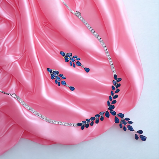 ElegantLeafDropAmericanDiamondNecklaceSet-BLUE-ADNeck9063