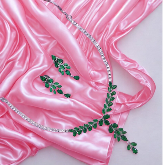 ElegantLeafDropAmericanDiamondNecklaceSet-GREEN-ADNeck9064