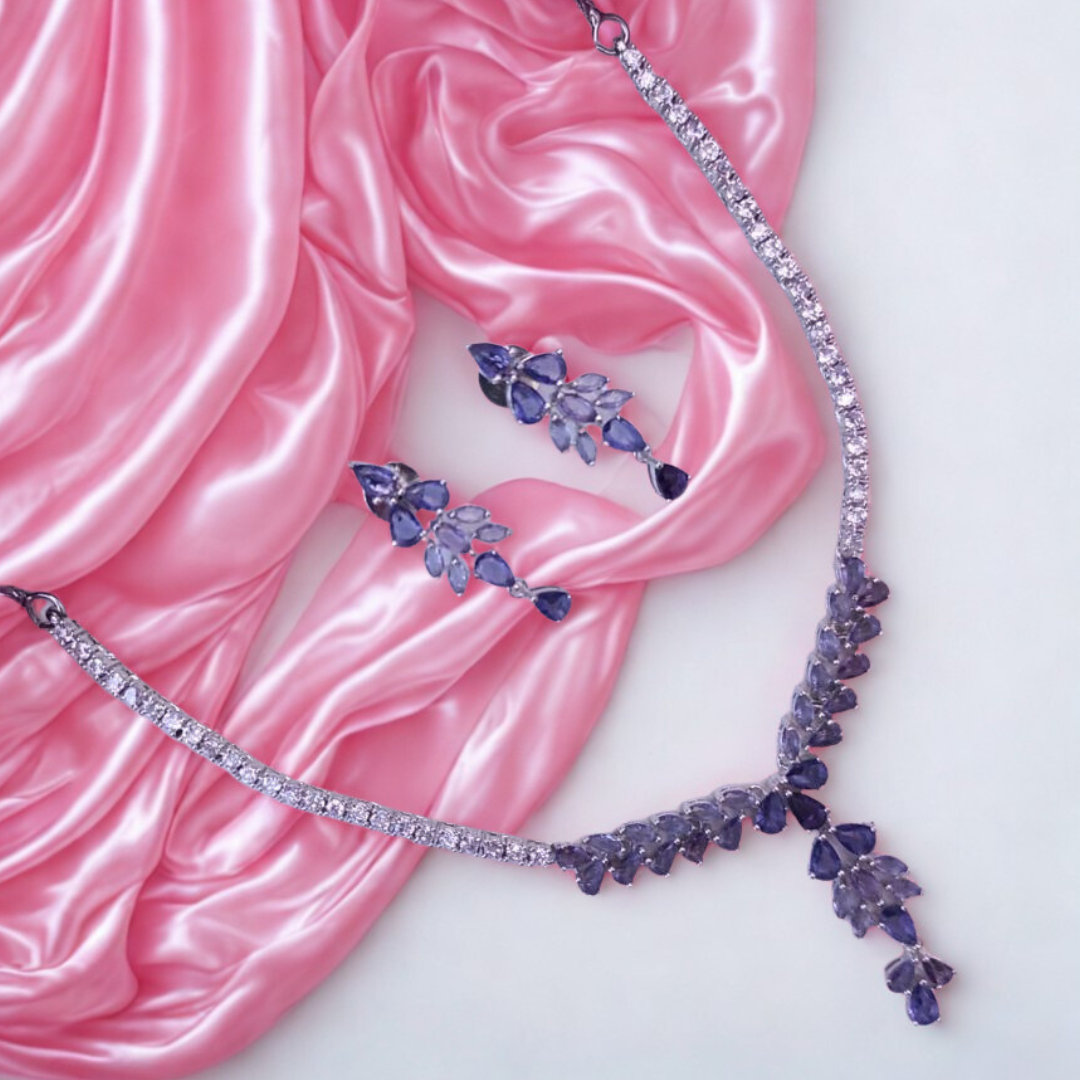 ElegantLeafDropAmericanDiamondNecklaceSet-PURPLE-ADNeck9067