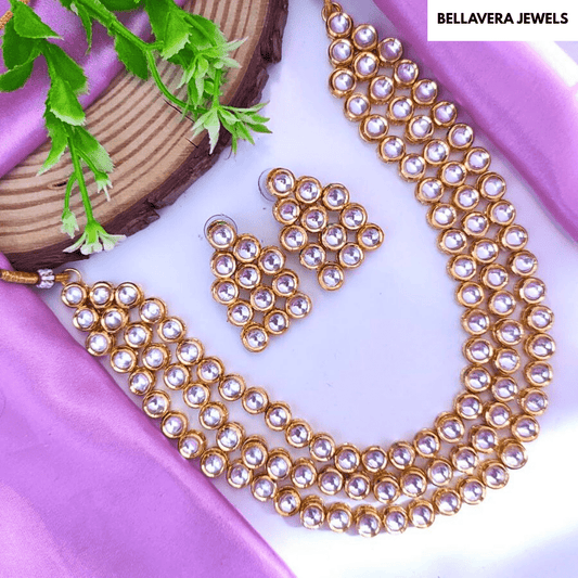 Elegant Multi - Layer Kundan Necklace Set - Bellavera Jewels