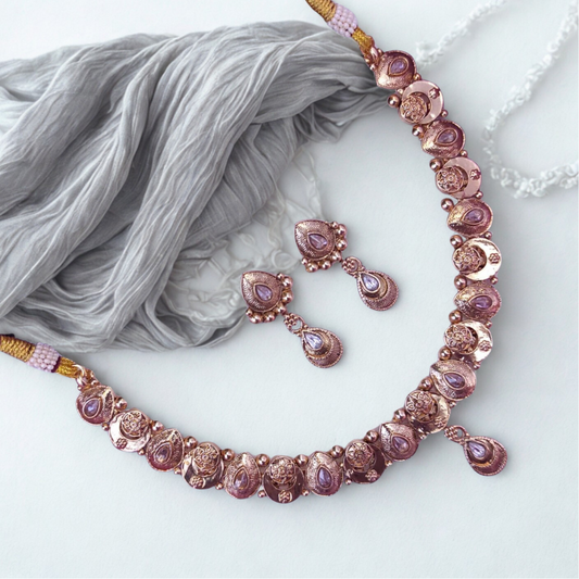 ElegantNecklaceSetinAntiqueGoldwithWhiteStones-RN73_2