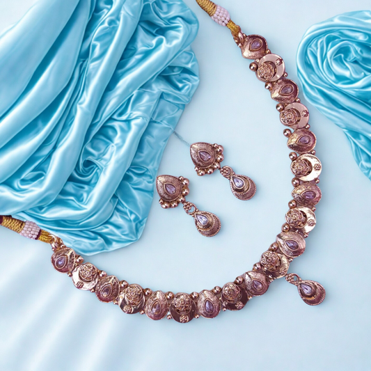 ElegantNecklaceSetinAntiqueGoldwithWhiteStones-RN73_3