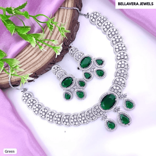 Elegant Polki - Inspired American Diamond Necklace Set - Bellavera Jewels