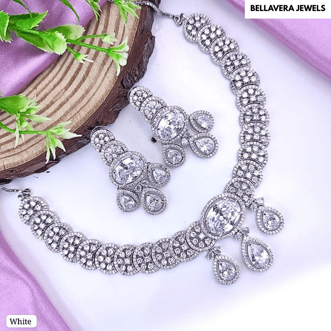 Elegant Polki - Inspired American Diamond Necklace Set - Bellavera Jewels