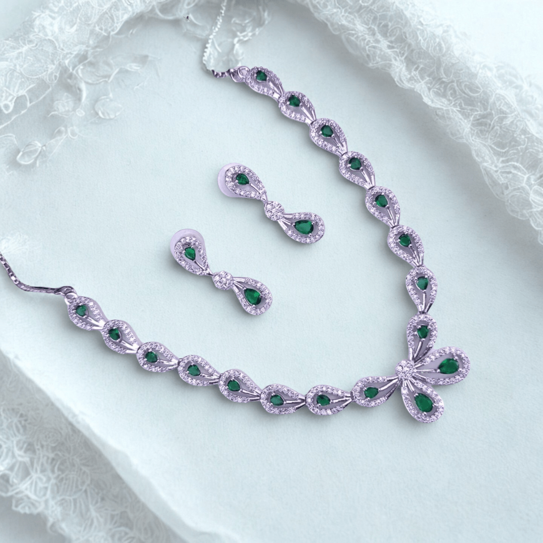 Elegant Stone AD Necklace Set – Tear Drop Design for Weddings & Parties - Bellavera Jewels