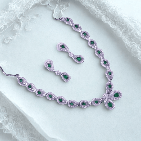Elegant Stone AD Necklace Set – Tear Drop Design for Weddings & Parties - Bellavera Jewels