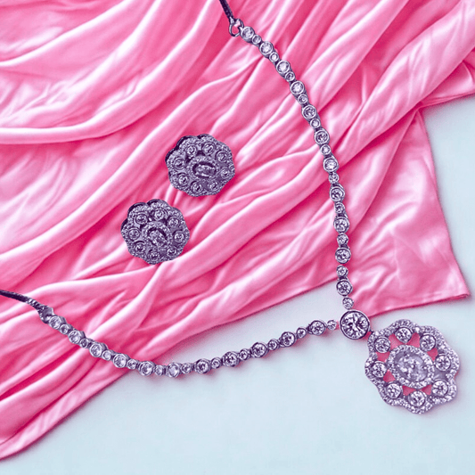 Elegant Round - Cut American Diamond Necklace Set - Bellavera Jewels