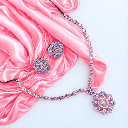 Elegant Round - Cut American Diamond Necklace Set - Bellavera Jewels