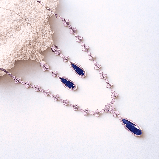 Elegant Teardrop American Diamond Necklace Set for Women | Designer Party Jewelry for Receptions & Festive Wear - Bellavera Jewels