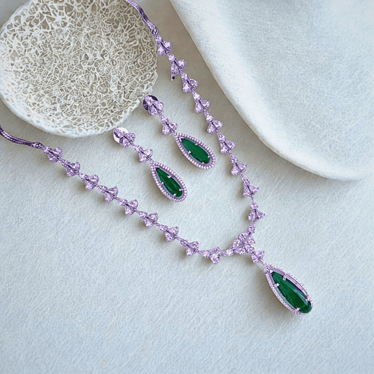 Elegant Teardrop American Diamond Necklace Set for Women | Designer Party Jewelry for Receptions & Festive Wear - Bellavera Jewels