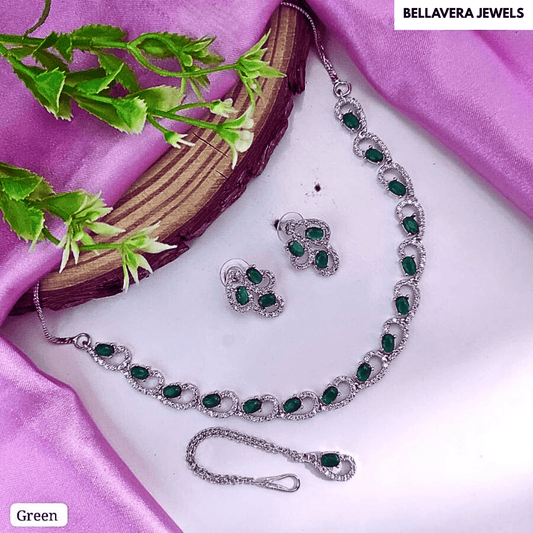 Elegant Teardrop CZ American Diamond Necklace Set - Bellavera Jewels