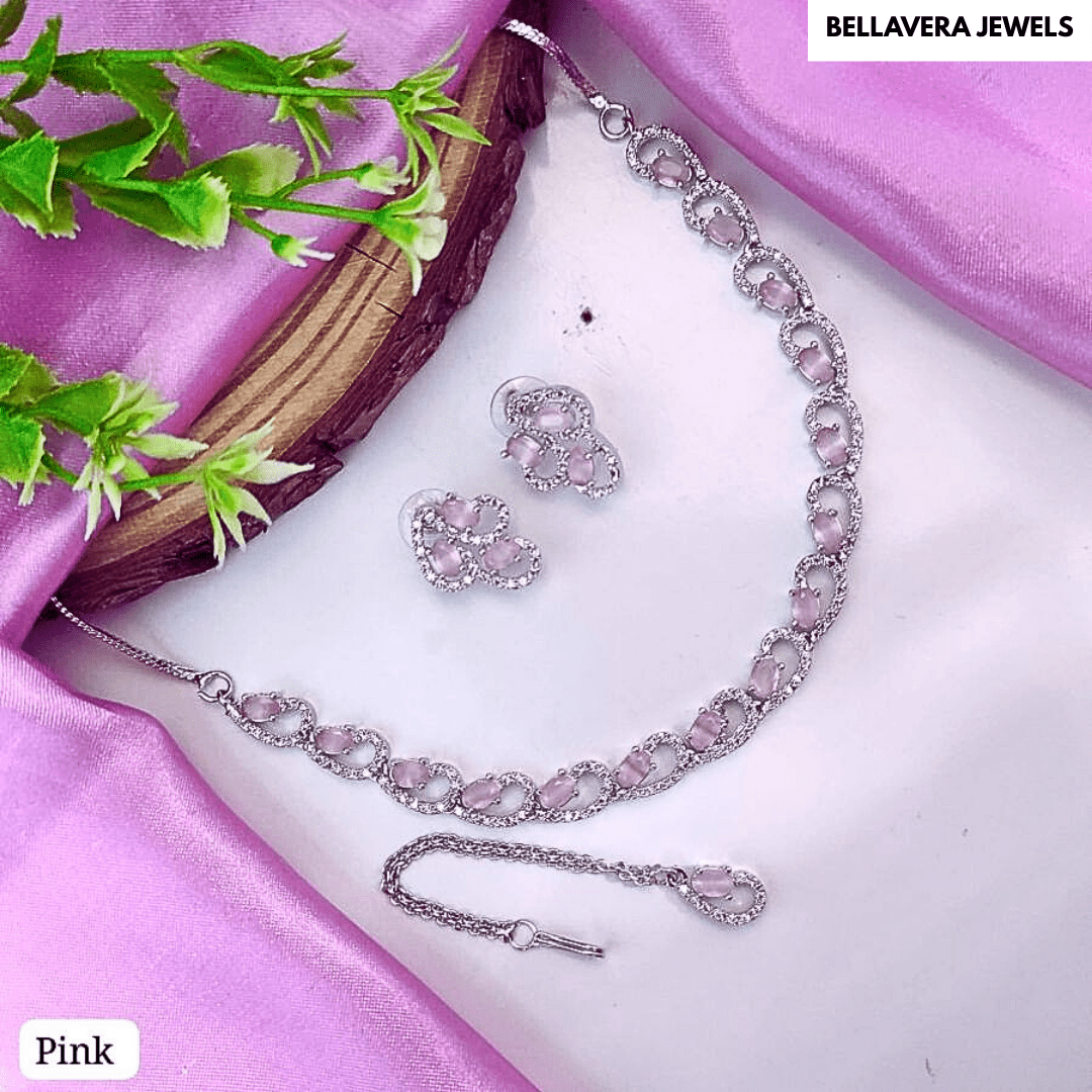 Elegant Teardrop CZ American Diamond Necklace Set - Bellavera Jewels