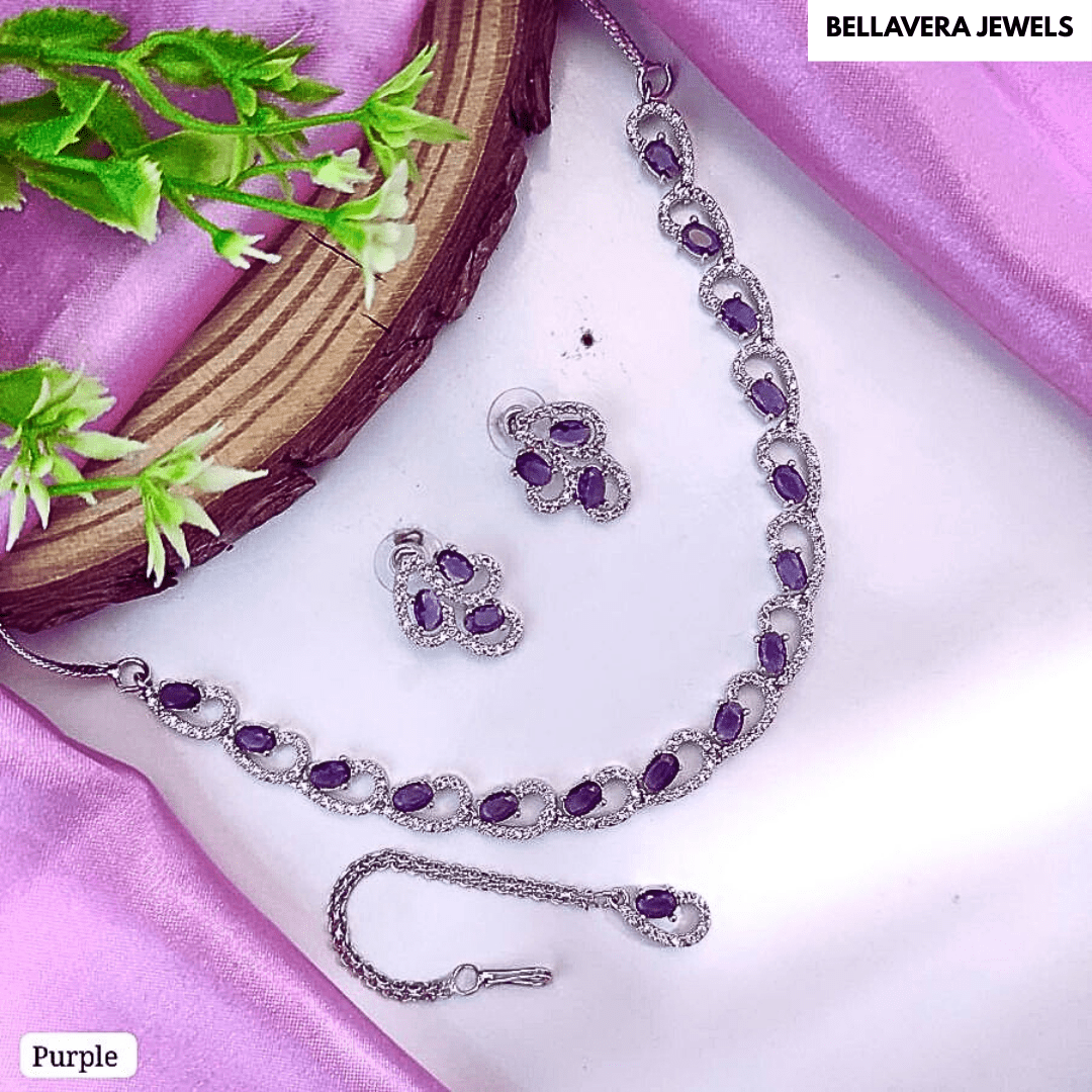 Elegant Teardrop CZ American Diamond Necklace Set - Bellavera Jewels