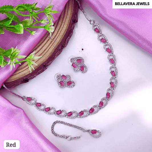 Elegant Teardrop CZ American Diamond Necklace Set - Bellavera Jewels