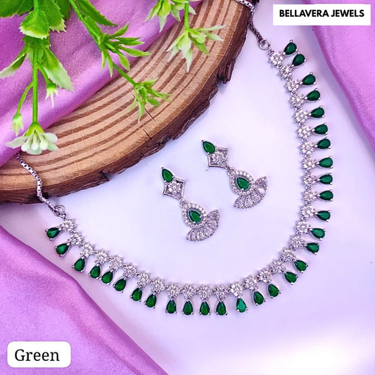 ElegantTeardropNecklaceSet-GREEN-ADNeck8524