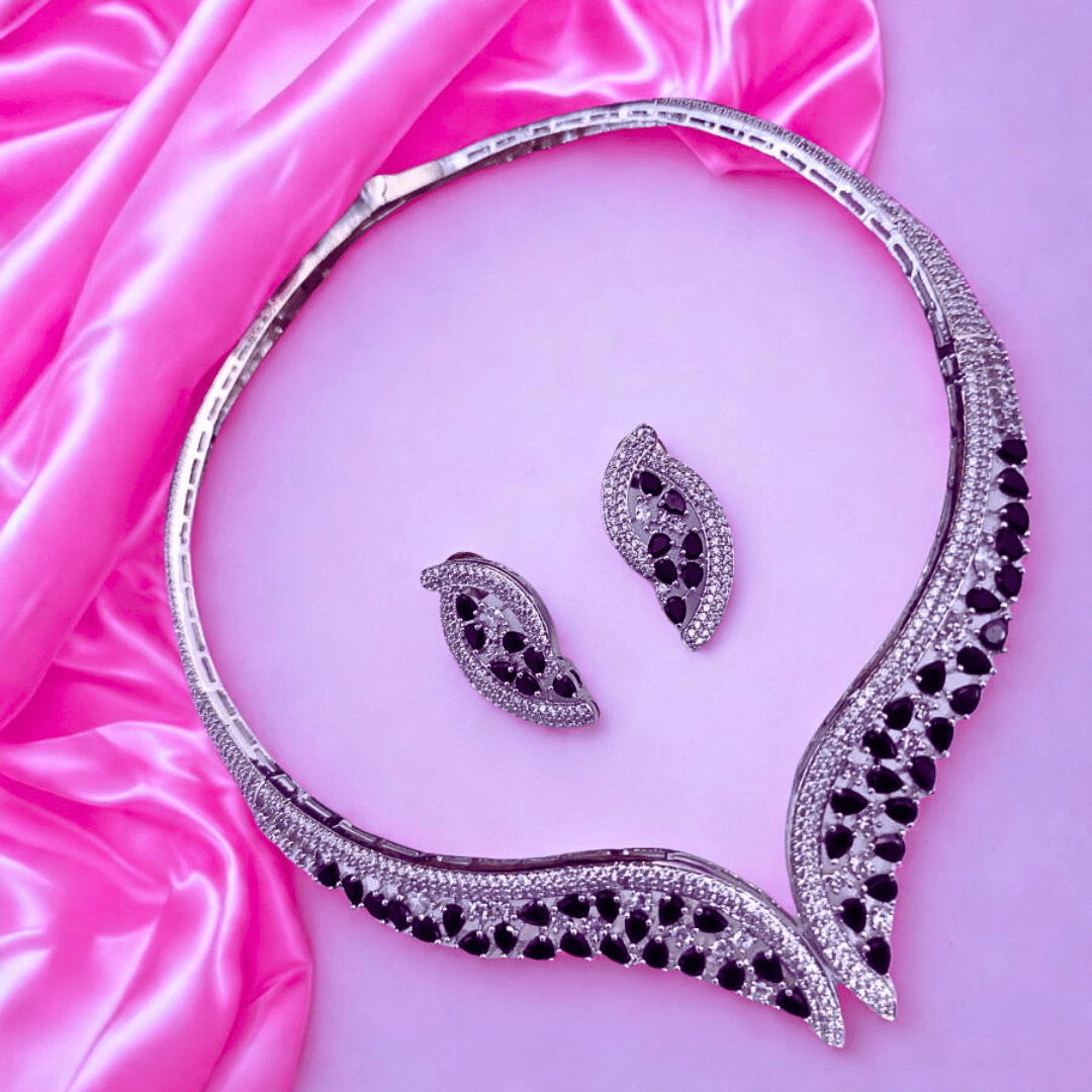 Elegant V - Curve American Diamond Necklace Set - Bellavera Jewels