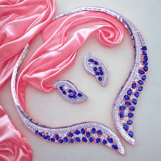 Elegant V - Curve American Diamond Necklace Set - Bellavera Jewels