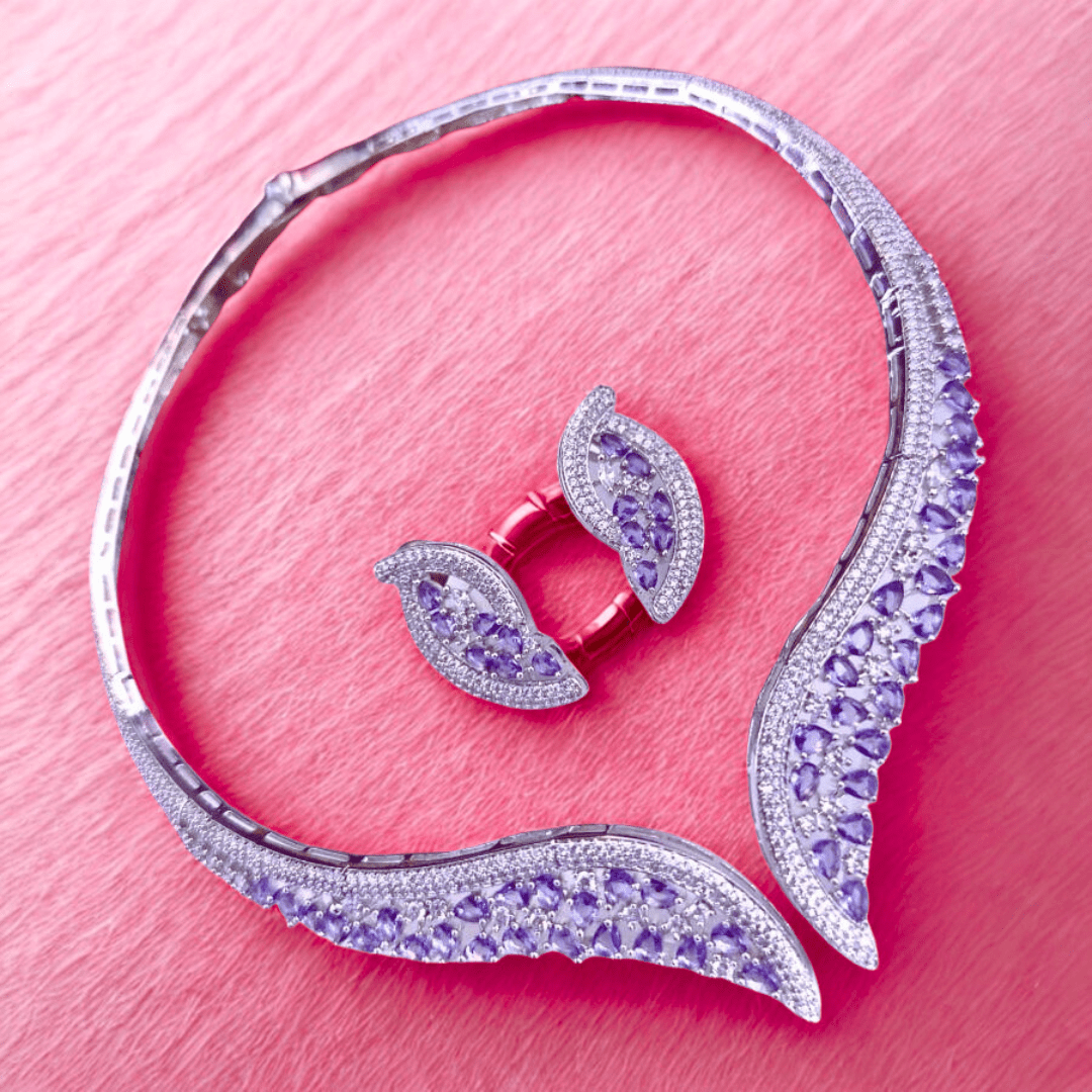 Elegant V - Curve American Diamond Necklace Set - Bellavera Jewels