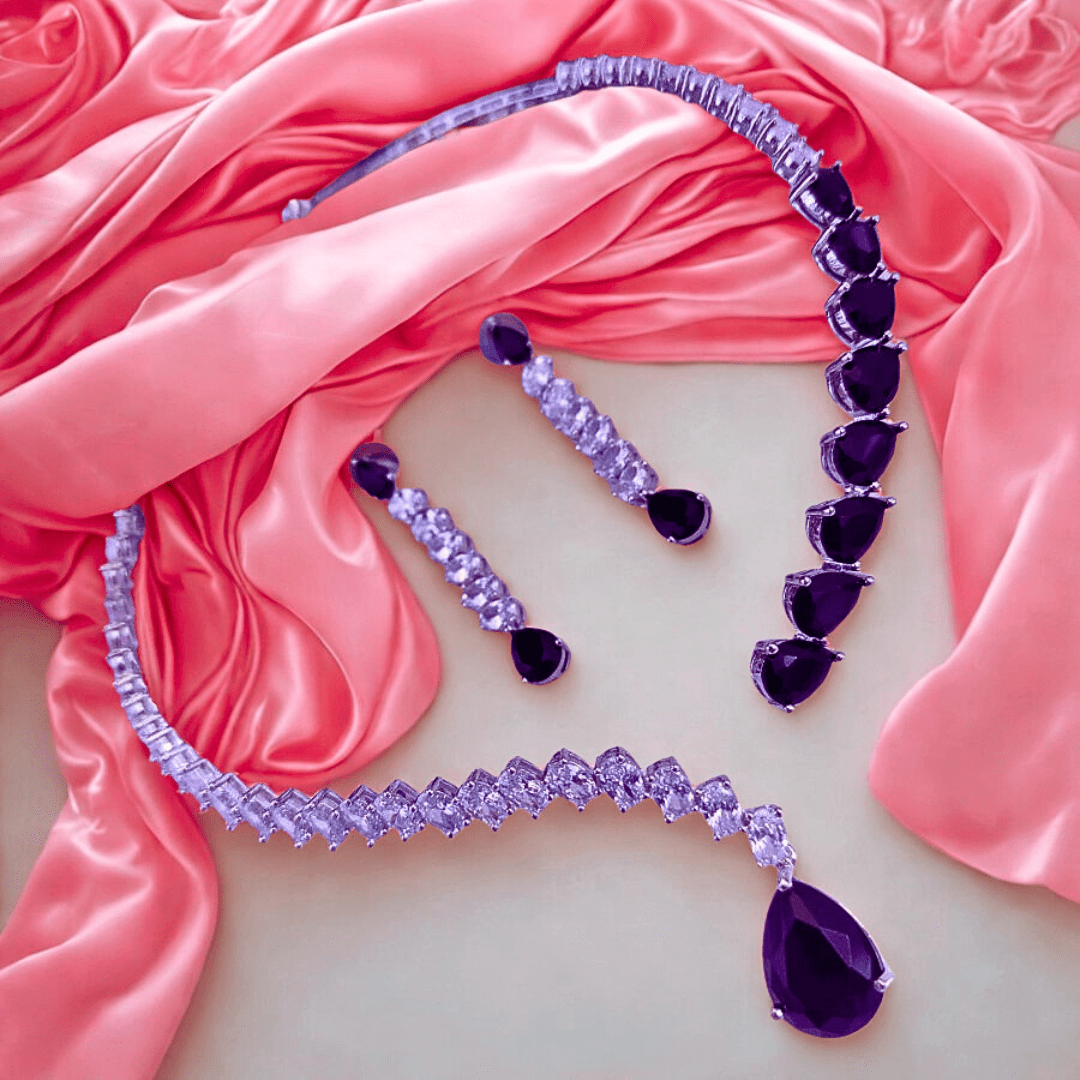 Elegant American Diamond Necklace Set with Pear - Cut - Bellavera Jewels