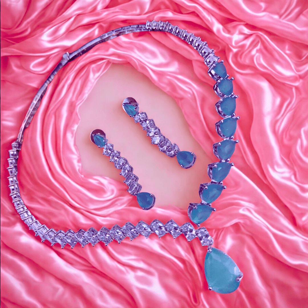 Elegant American Diamond Necklace Set with Pear - Cut - Bellavera Jewels