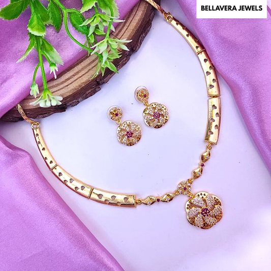 Gold-Plated Round Floral Necklace Set
