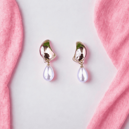 Gold Pearl Drop Earrings for Women - Anti - Tarnish Stylish Party Earrings - Bellavera Jewels