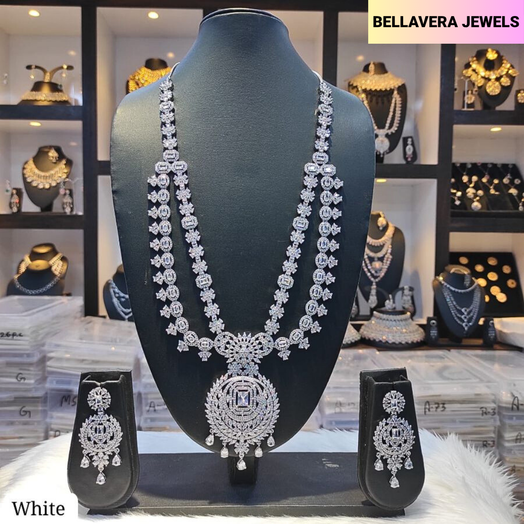 GrandBridalDoubleLayerAmericanDiamondNecklaceSet-WHITE-ADNeck8968