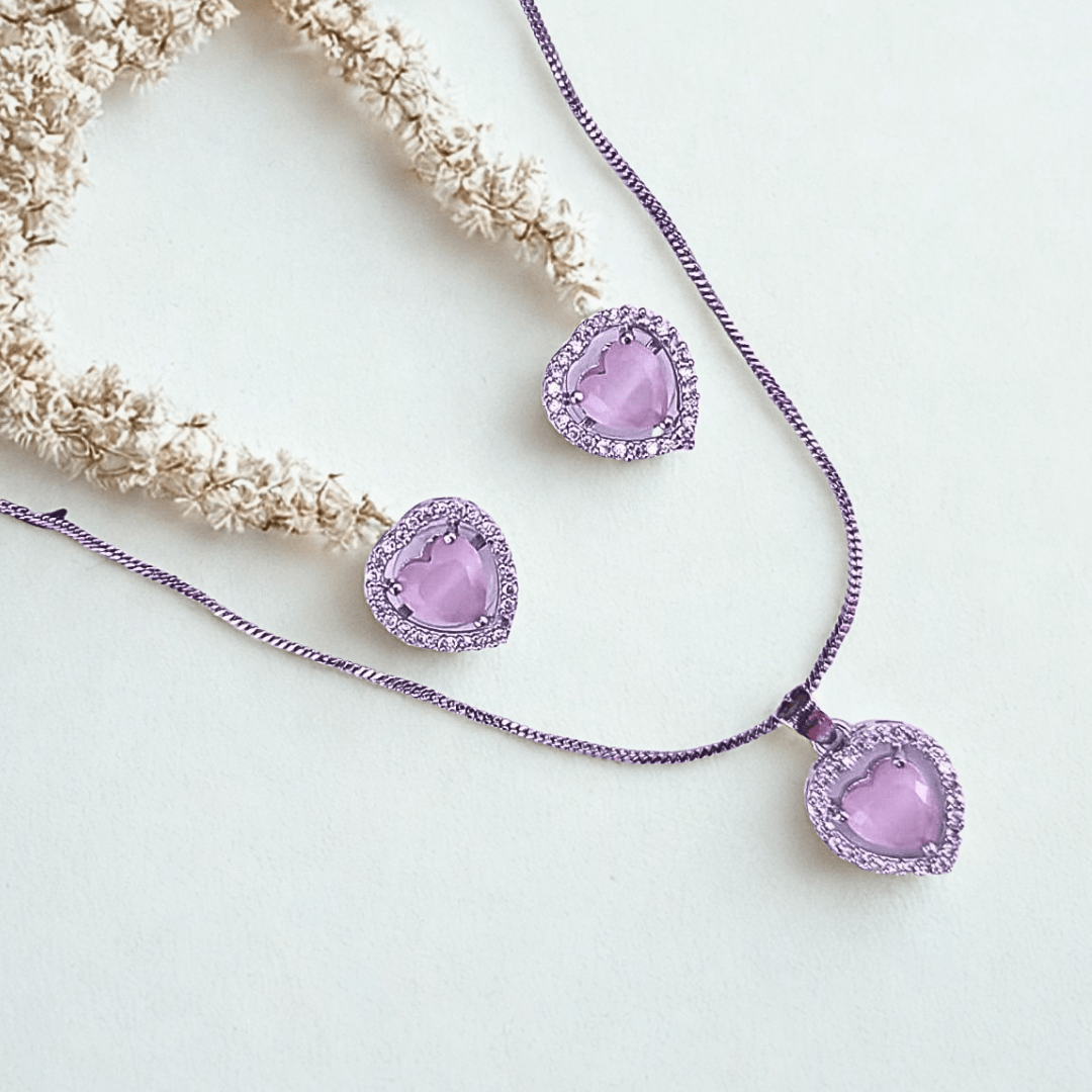 Heart - Shaped American Diamond pendant with earring for girls - Bellavera Jewels