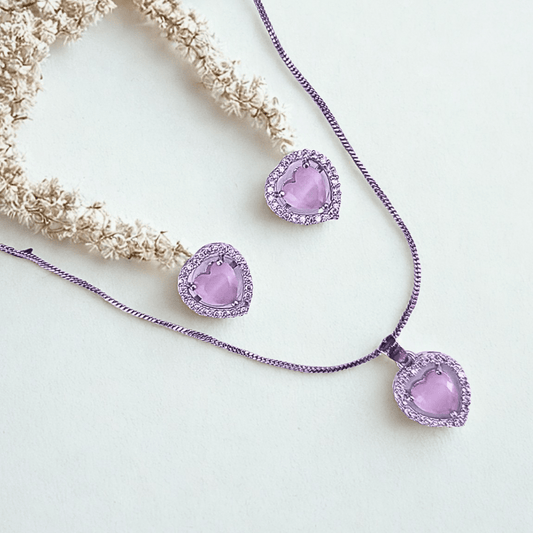 Heart - Shaped American Diamond pendant with earring for girls - Bellavera Jewels