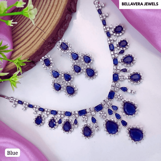 Luxera Teardrop American Diamond Necklace Set - Bellavera Jewels