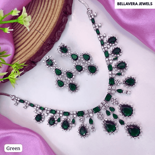 Luxera Teardrop American Diamond Necklace Set - Bellavera Jewels