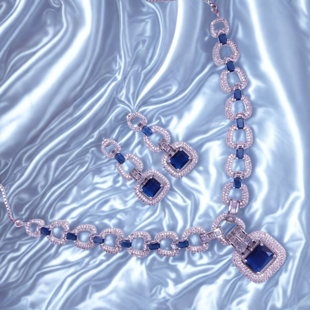 LuxuryAmericanDiamondNecklaceSet-BLUE-ADNeck9596