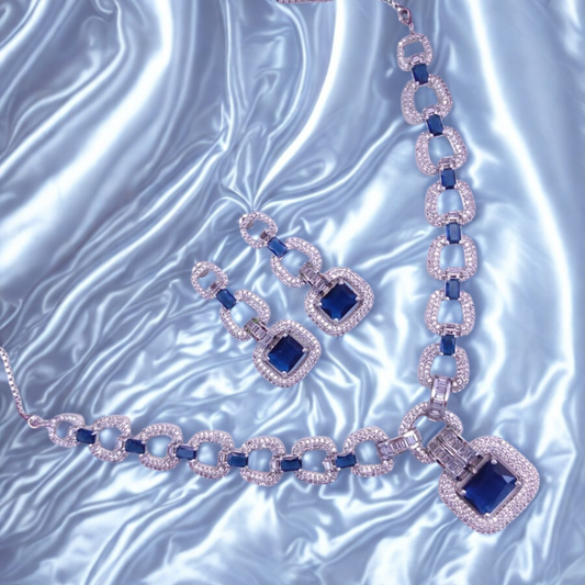 LuxuryAmericanDiamondNecklaceSet-BLUE-ADNeck9596