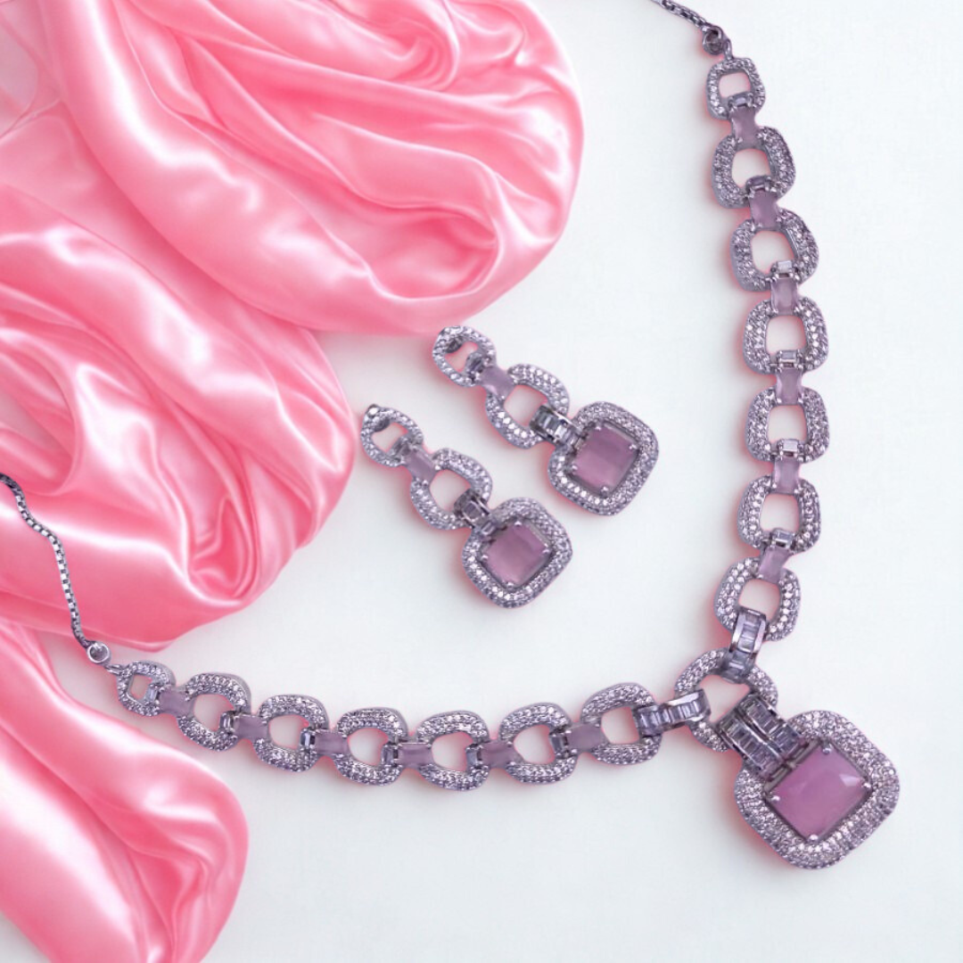 LuxuryAmericanDiamondNecklaceSet-PINK-ADNeck9594