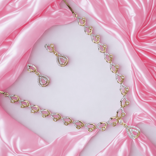 Pearl Drop Twist American Diamond AD Necklace Set for Women - Bellavera Jewels