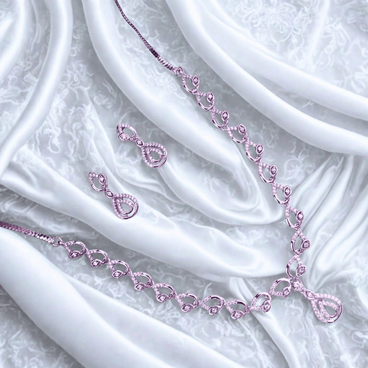 Pearl Drop Twist American Diamond AD Necklace Set for Women - Bellavera Jewels