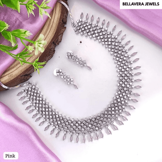 Premium CZ American Diamond Necklace Set - Bellavera Jewels