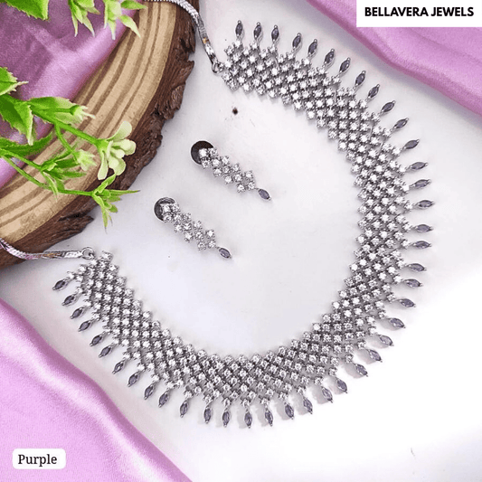 Premium CZ American Diamond Necklace Set - Bellavera Jewels