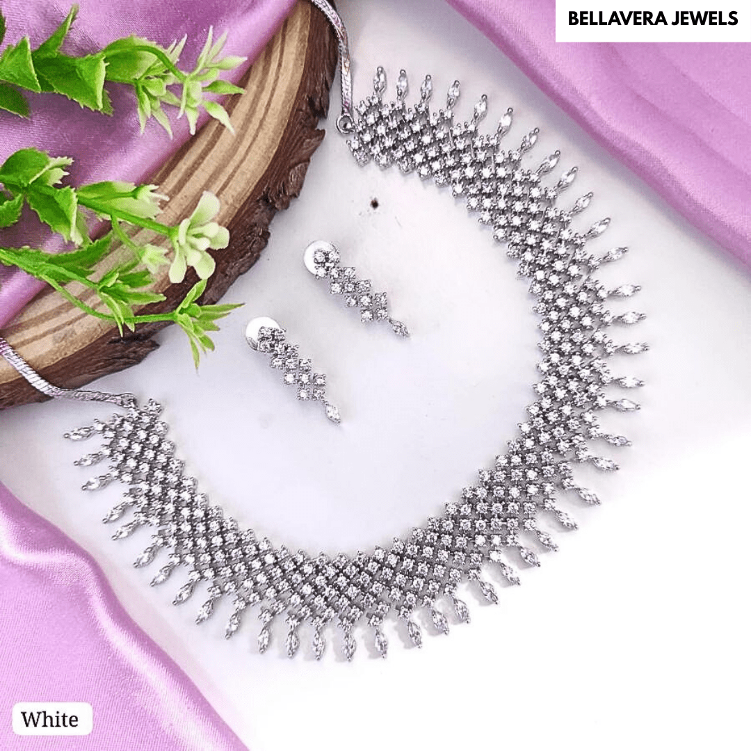 Premium CZ American Diamond Necklace Set - Bellavera Jewels