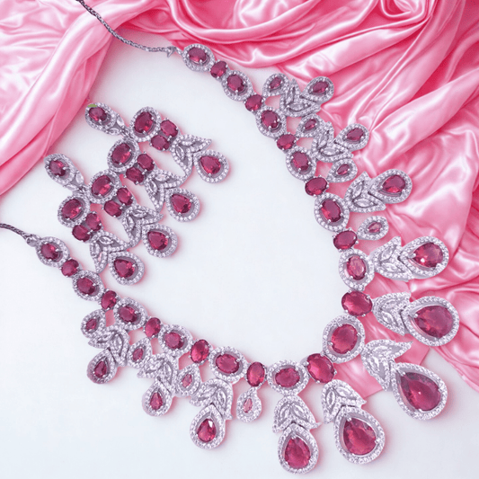 Queen Tear drop AD Necklace Set for Women Wedding Festive Wear Jewellery - Bellavera Jewels