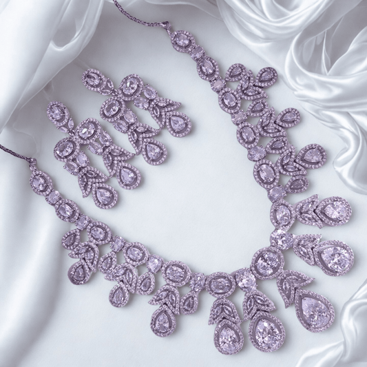 Queen Tear drop AD Necklace Set for Women Wedding Festive Wear Jewellery - Bellavera Jewels