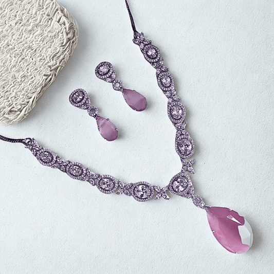 Raindrop American Diamond Necklaces with Sparkling Earrings - Bellavera Jewels