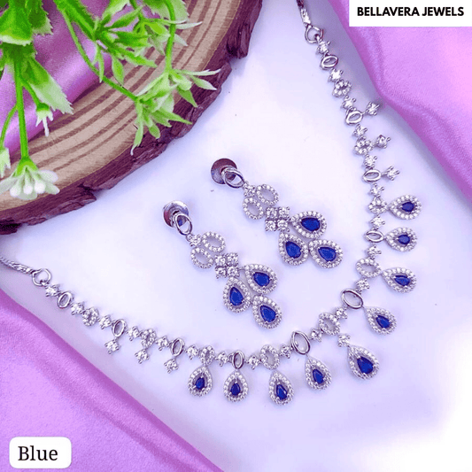 Radiant Bloom American Diamond Necklace Set - Bellavera Jewels