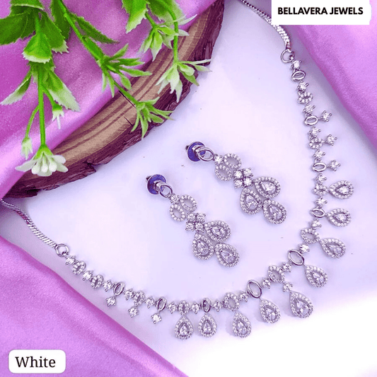Radiant Bloom American Diamond Necklace Set - Bellavera Jewels