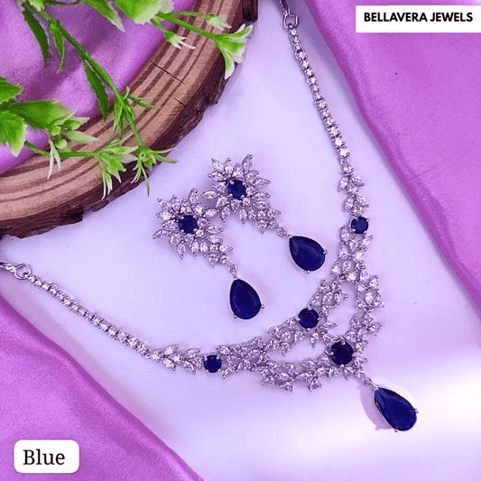 Radiant Blossom American Diamond Necklace Set - Bellavera Jewels