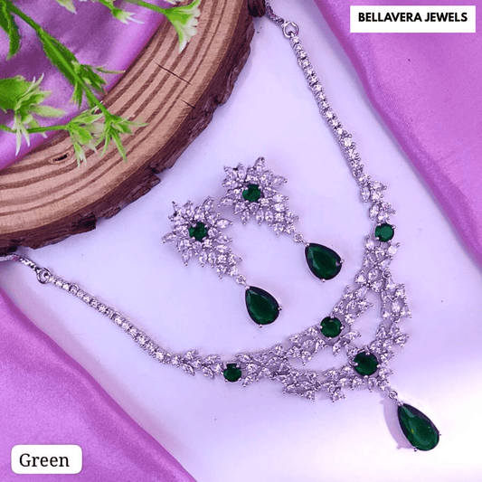 Radiant Blossom American Diamond Necklace Set - Bellavera Jewels