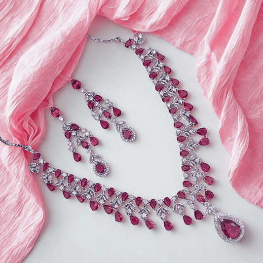 Royal American Diamond Necklace Set for Women Party Festive Wear - Bellavera Jewels