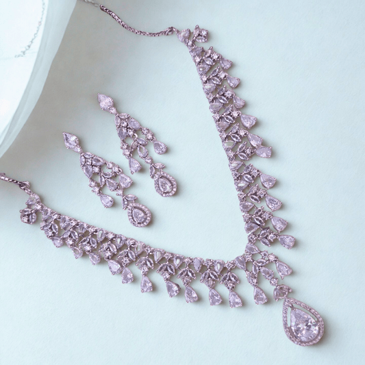 Royal American Diamond Necklace Set for Women Party Festive Wear - Bellavera Jewels
